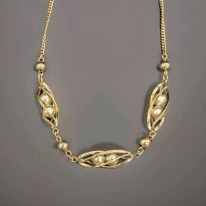 Vintage 12K Gold Filled Peas in a Pod Necklace Cultured Pearl 15" GF Choker